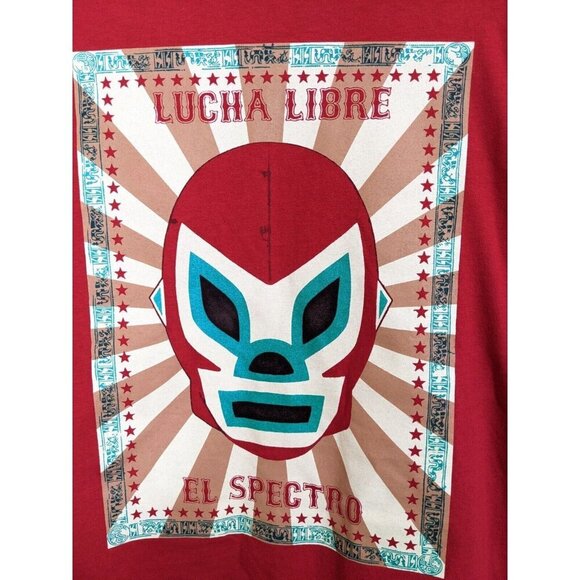 Lucha Libre Retro Mexican Wrestler Wrestling Mens Large Graphic Tee Red Cotton - Picture 2 of 6